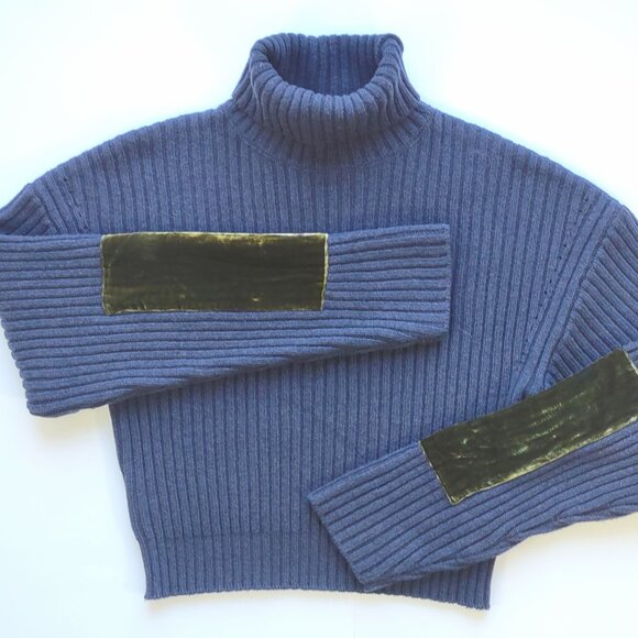 MO&Co. Edition Wool Ribbed Chunky High Neck Crop Sweater Velvet Boho Edgy Medium - Picture 2 of 9